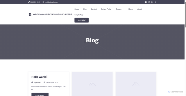Security scan screenshot of https://wp-demo.applexx.kundenprojekt.biz/blog/