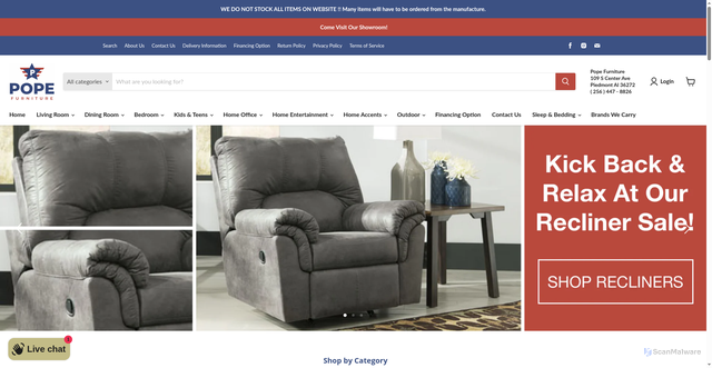 Security scan screenshot of https://www.pope-furniture.com