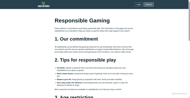 Security scan screenshot of https://saskloteries.ca/responsible-gaming/