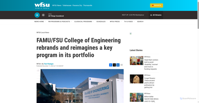 Security scan screenshot of https://news.wfsu.org/wfsu-local-news/2025-12-11/famu-fsu-college-of-engineering-rebrands-and-reimagines-a-key-program-in-its-portfolio