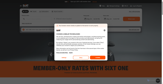 Security scan screenshot of https://www.sixt.com