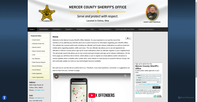 Security scan screenshot of https://mercercountysheriffohio.gov/