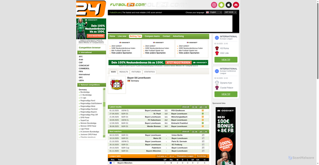 Security scan screenshot of https://www.futbol24.com/team/Germany/Bayer-Leverkusen/