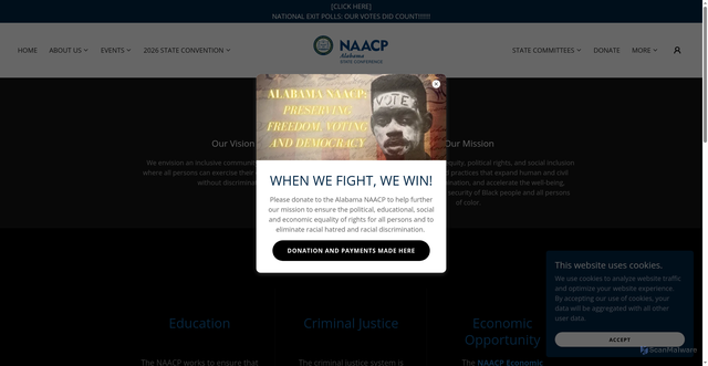 Security scan screenshot of https://alnaacp.org/about