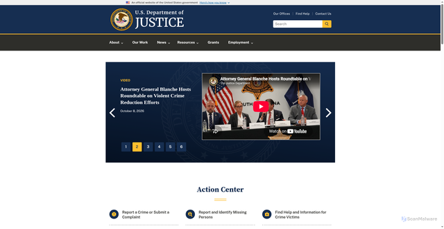 Security scan screenshot of https://justice.gov