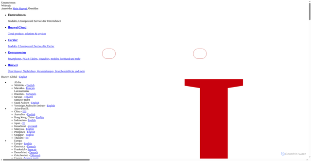 Security scan screenshot of https://e.huawei.com
