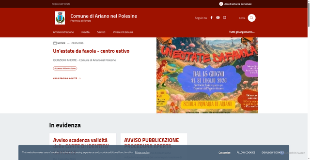 Security scan screenshot of https://www.comune.arianonelpolesine.ro.it