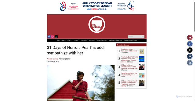 Security scan screenshot of https://usishield.com/48176/opinion/31-days-of-horror-pearl-is-odd-i-sympathize-with-her/