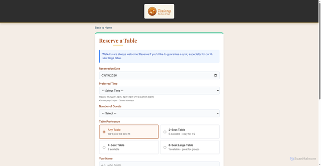 Security scan screenshot of https://tasiang-website.pages.dev/reserve