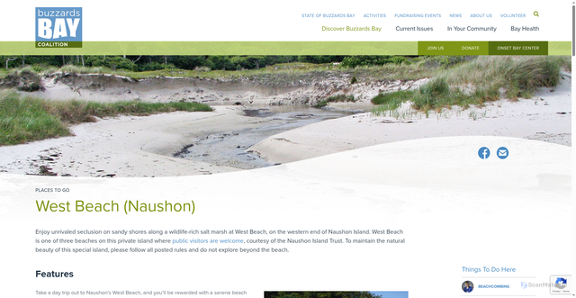 Security scan screenshot of https://www.savebuzzardsbay.org/places-to-go/west-beach-naushon/