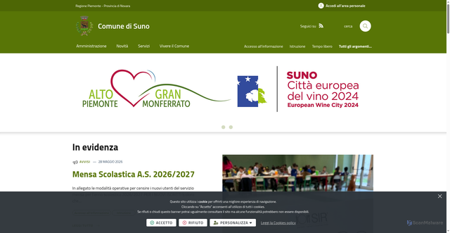 Security scan screenshot of https://www.comune.suno.novara.it