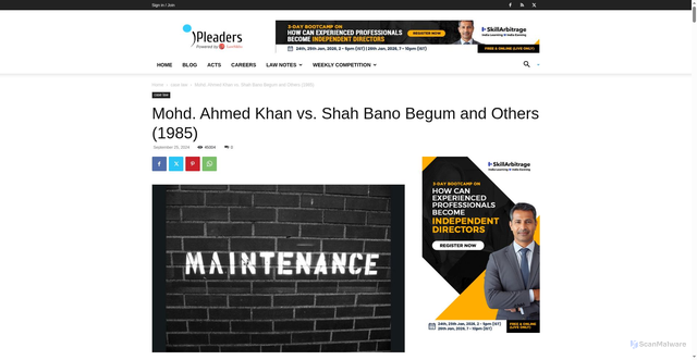 Security scan screenshot of https://blog.ipleaders.in/case-law-summary-mohd-ahmed-khan-v-shah-bano-begum-others-1985-air-945/