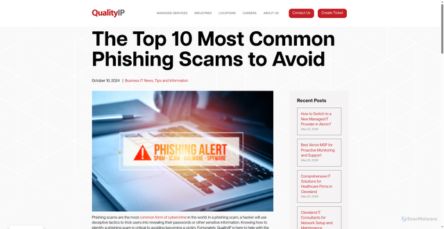 Security scan screenshot of https://qualityip.com/the-top-10-most-common-phishing-scams-to-avoid/