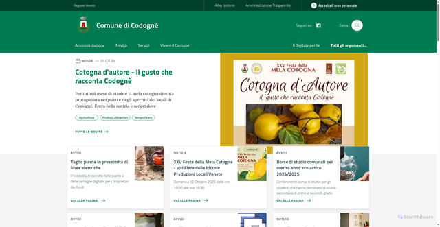 Security scan screenshot of https://www.comune.codogne.tv.it/
