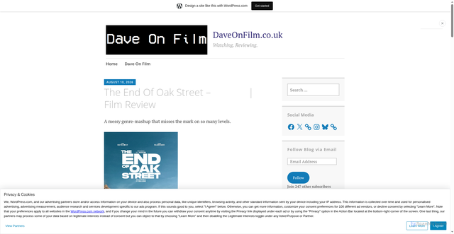 Security scan screenshot of https://daveonfilmreviews.wordpress.com/2026/08/10/the-end-of-oak-street-%E2%98%85%E2%98%85%E2%9C%A9%E2%9C%A9%E2%9C%A9-film-review/