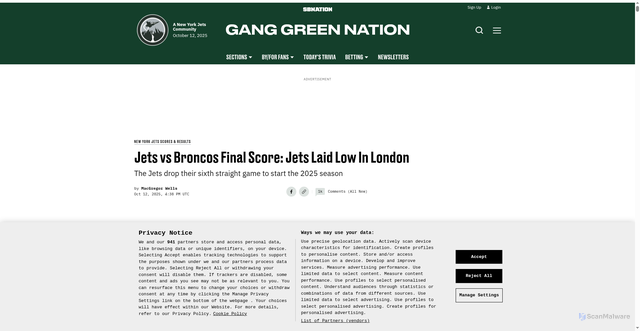 Security scan screenshot of https://www.ganggreennation.com/new-york-jets-scores-results/87894/jets-vs-broncos-final-score-jets-laid-low-in-london