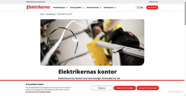 Security scan screenshot of https://www.sef.se/kontakt/elektrikernas-kontor/
