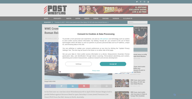 Security scan screenshot of https://www.postwrestling.com/2025/10/11/wwe-crown-jewel-results-bronson-reed-hands-roman-reigns-rare-singles-loss-in-street-fight/