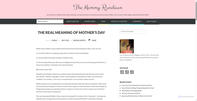 Security scan screenshot of https://themommyrundown.com/2016/05/the-real-meaning-of-mothers-day/