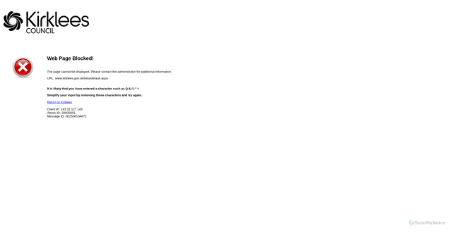 Security scan screenshot of https://www.kirklees.gov.uk/beta/default.aspx