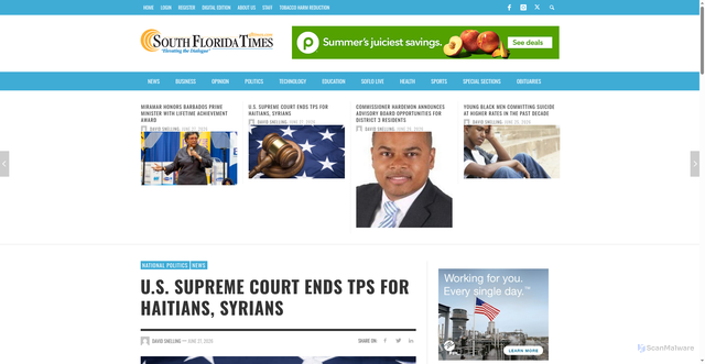 Security scan screenshot of https://www.sfltimes.com/news/u-s-supreme-court-ends-tps-for-haitians-syrians