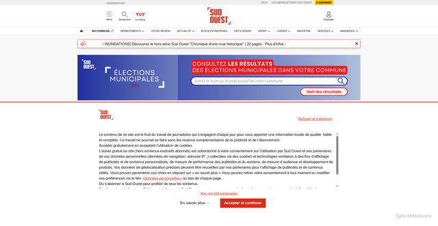 Security scan screenshot of https://sudouest.fr