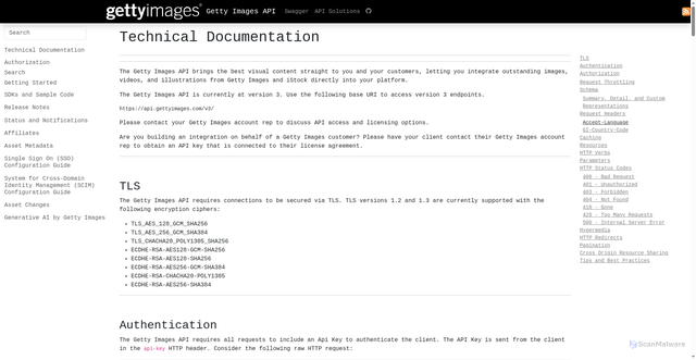 Security scan screenshot of https://api.gettyimages.com