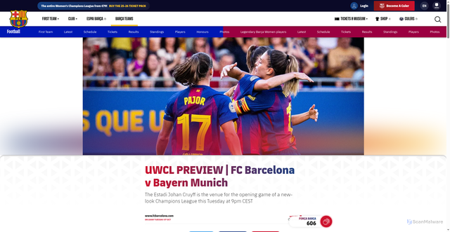 Security scan screenshot of https://www.fcbarcelona.com/en/football/womens-football/news/4376745/uwcl-preview-fc-barcelona-v-bayern-munich