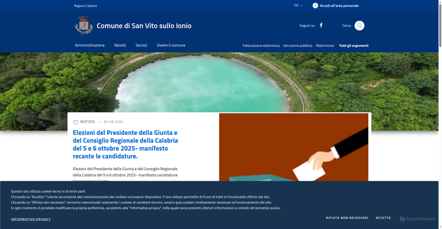 Security scan screenshot of https://www.comune.sanvitosulloionio.cz.it/