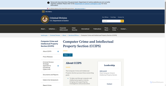 Security scan screenshot of https://www.justice.gov/criminal/criminal-ccips