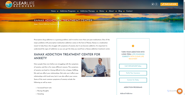 Security scan screenshot of https://clearliferecovery.com/xanax-addiction-treatment/