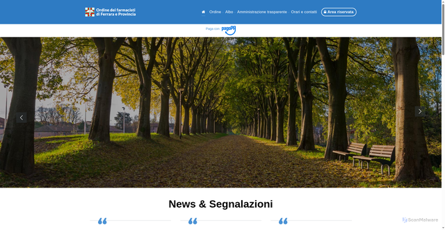Security scan screenshot of https://www.ordinefarmacistiferrara.it/