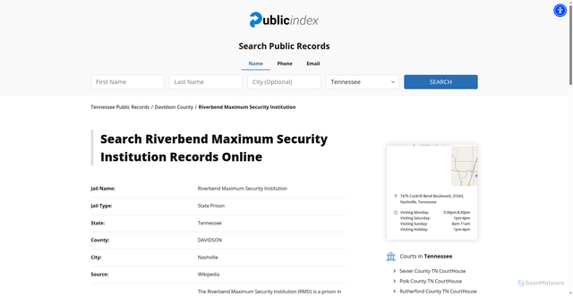 Security scan screenshot of https://tennessee.thepublicindex.org/davidson-county/riverbend-maximum-security-institution