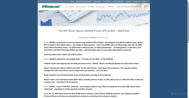 Security scan screenshot of https://www.iposcoop.com/the-ipo-buzz-navan-navn-prices-ipo-at-25-mid-point/