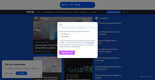 Security scan screenshot of https://petri.com