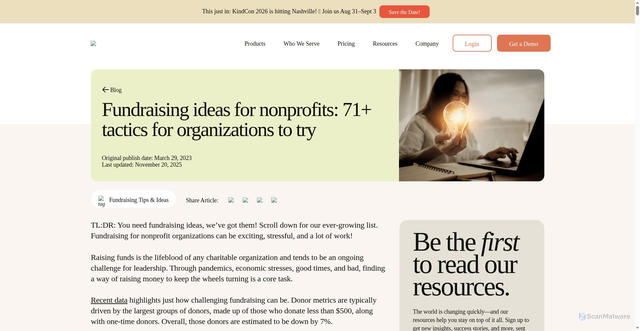 Security scan screenshot of https://kindsight.io/resources/blog/fundraising-ideas/