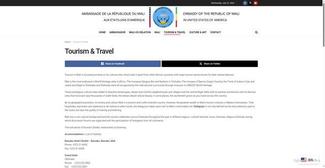 Security scan screenshot of https://maliembassy.us/tourism-travel/