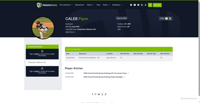 Security scan screenshot of https://play.prospectwire.com/player-profile/4baa007a-0b13-4586-a926-7cf9ed4a8de4