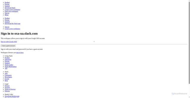 Security scan screenshot of https://oxa-ua.slack.com