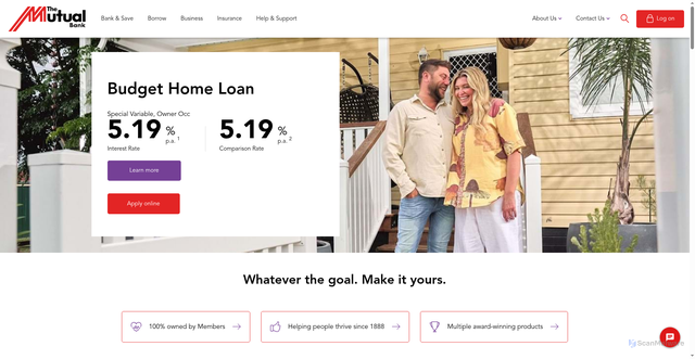 Security scan screenshot of https://themutualbank.au/