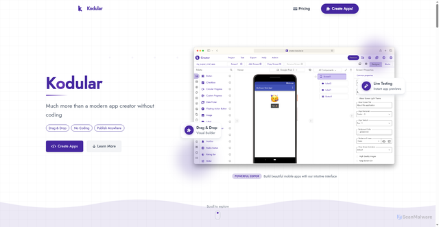 Security scan screenshot of https://kodular.io