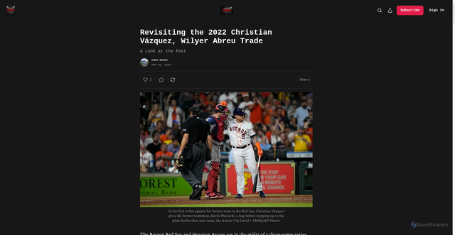 Security scan screenshot of https://beyondthemonster.substack.com/p/revisiting-the-2022-christian-vazquez?action=share