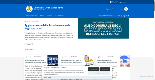 Security scan screenshot of https://www.comune.civitadantino.aq.it/
