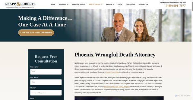 Security scan screenshot of https://www.knappandroberts.com/wrongful-death/