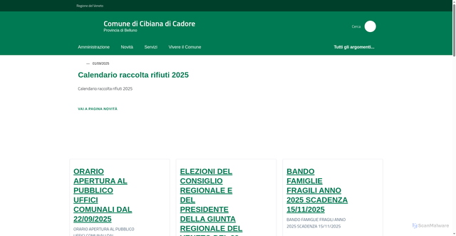 Security scan screenshot of https://www.comune.cibianadicadore.bl.it/home