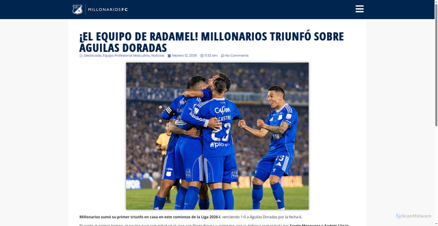Security scan screenshot of https://millonarios.com.co/el-equipo-de-radamel-millonarios-triunfo-ante-aguilas-doradas/