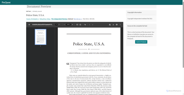 Security scan screenshot of https://search.proquest.com/openview/fcf6699c28d2c6ff391beb6d41f3a809/1?pq-origsite=gscholar&cbl=32833