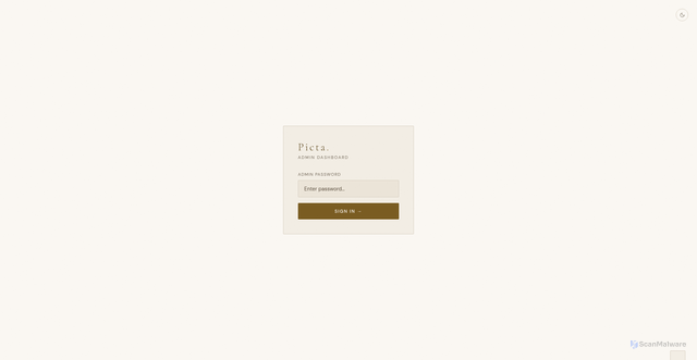 Security scan screenshot of https://picta.uk/admin.html