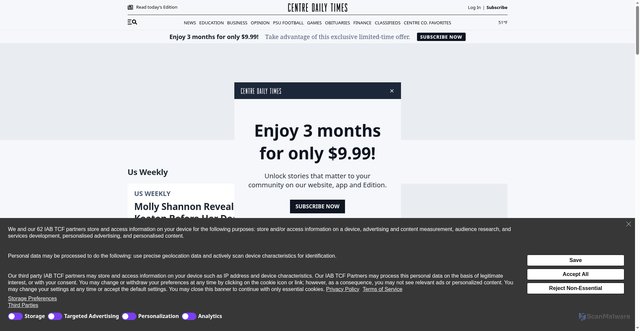 Security scan screenshot of https://www.centredaily.com/entertainment/us-weekly/
