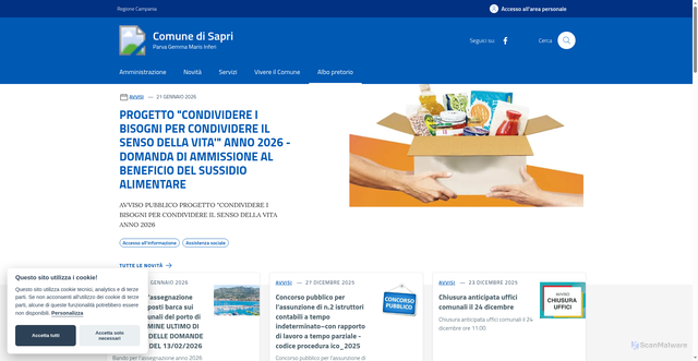 Security scan screenshot of https://www.comune.sapri.sa.it/